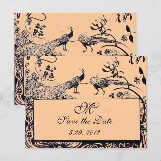 Tortelduifjes MONOGRAM zwart-wit roze Briefkaart (Voorkant / Achterkant)