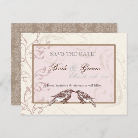 Tortelduifjes 'n kant - Roos Opslaan de Kaart Datu (Voorkant / Achterkant)