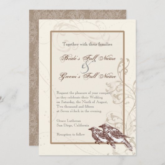 Tortelduifjes 'n Lace - Bruiloft - Trouwuitnodigin Kaart (Voorkant / Achterkant)