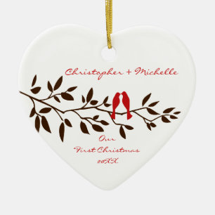 Tortelduifjes onze eerste kerstversiering keramisch ornament