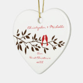 Tortelduifjes onze eerste kerstversiering keramisch ornament (Links)