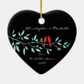 Tortelduifjes onze eerste kerstversiering keramisch ornament (Achterkant)