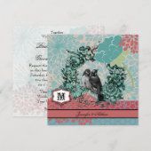 Tortelduifjes op Floral Wreath bruiloft uitnodigin Kaart (Voorkant / Achterkant)