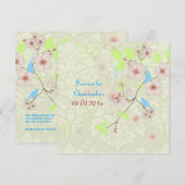 Tortelduifjes op ivoren damask Wedding Invitting Kaart (Voorkant / Achterkant)