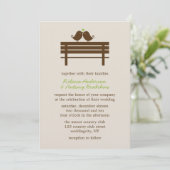 Tortelduifjes op Park Bench Wedding Kaart (Staand voorkant)