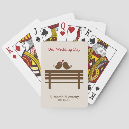 Tortelduifjes op Park Bench Wedding Pokerkaarten (Achterkant)