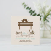 Tortelduifjes op Park Bench Wedding Save The Date (Staand voorkant)