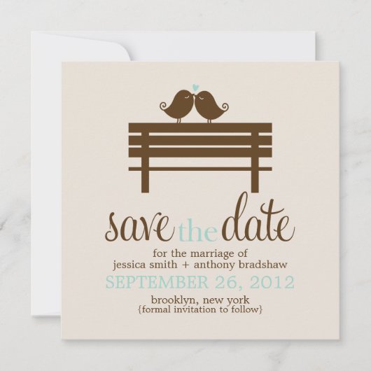 Tortelduifjes op Park Bench Wedding Save The Date (Voorkant)