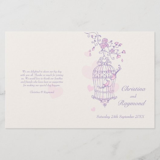 Tortelduifjes paars roze weddenschap (Voorkant)