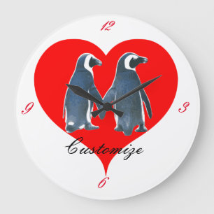 Tortelduifjes Penguin Couple Red Heart Thunder_Cov Grote Klok