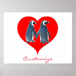 Tortelduifjes Penguin Couple Red Heart Thunder_Cov Poster