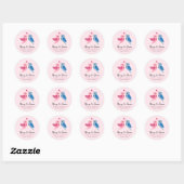 Tortelduifjes - Roze en Blauwe Trouwstickers Ronde Sticker (Vel)