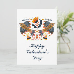 Tortelduifjes Scandinavian Folk Art Valentijnsdag Feestdagenkaart