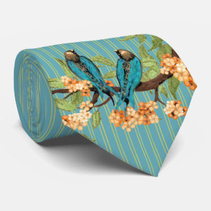  Tortelduifjes Turquoise Oranje boomstreep Stropdas