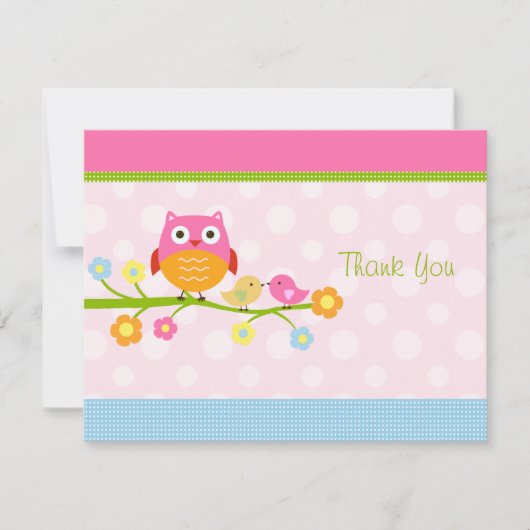 Tortelduifjes & Uil op de tak Dank u kaart (Voorkant)