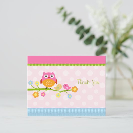 Tortelduifjes & Uil op de tak Dank u kaart (Staand voorkant)