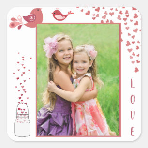 Tortelduifjes Valentijnsdag Hart Foto Sticker