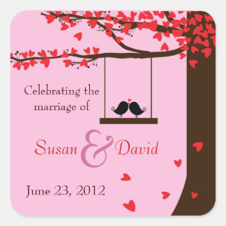 Tortelduifjes vallende harten eiken boom seal Stic Vierkante Sticker
