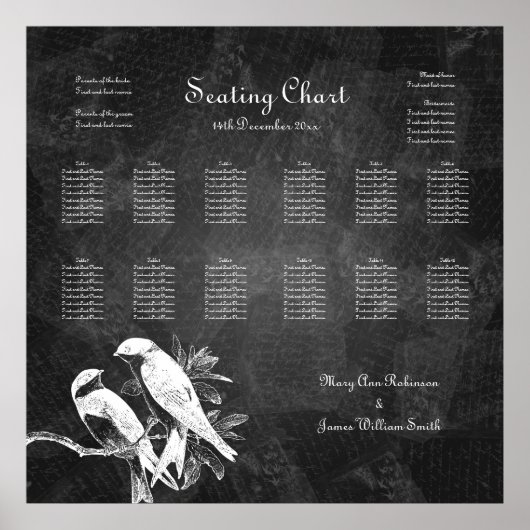 Tortelduifjes voor weduwenkaarten zwart poster (Voorkant)