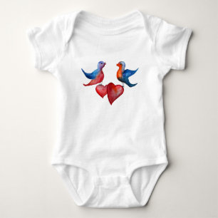 Tortelduifjes, Waterverf Birds Jersey Bodysuit