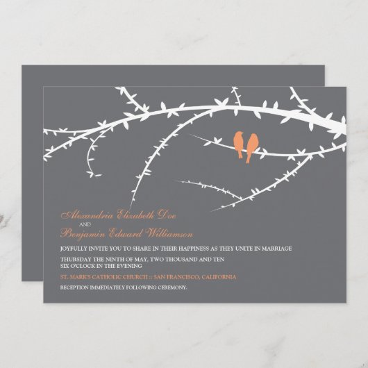 Tortelduifjes Wedding Invitation (koraal) Kaart (Voorkant / Achterkant)