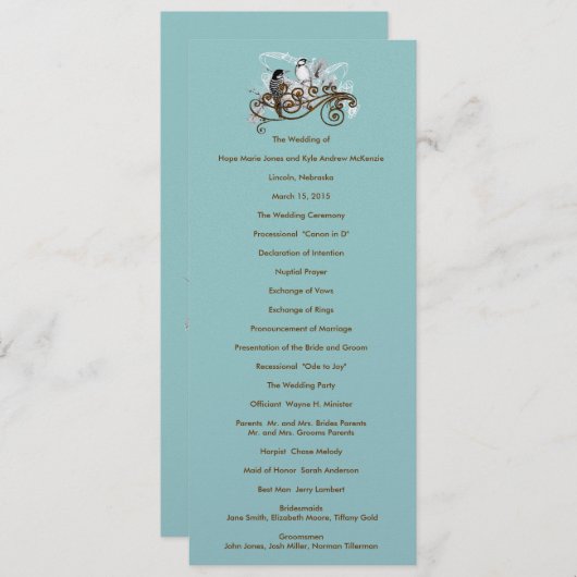  Tortelduifjes Wedding Programme Programma (Voorkant / Achterkant)