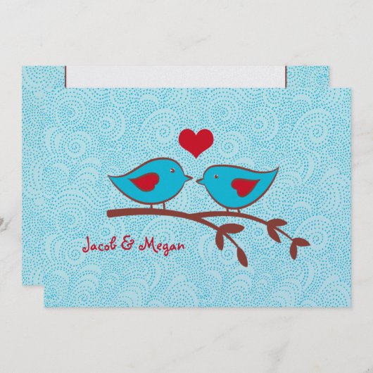 Tortelduifjes Wedding Uitnodiging Sjabloon (Voorkant / Achterkant)