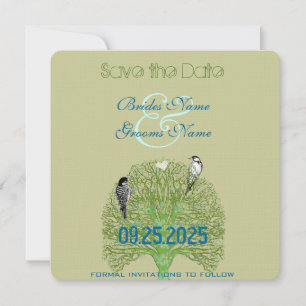 Tortelduifjes Woodpecker Green Swirl Tree Weddensc Save The Date