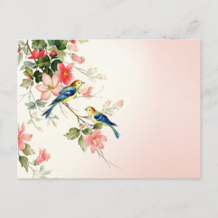 Tortelduifjes zwart roze wit Briefkaart