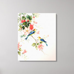  Tortelduifjes   zwart roze wit Canvas Afdruk