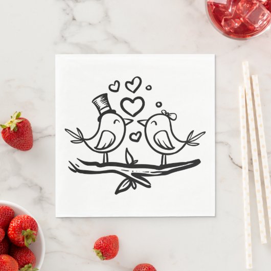 Tortelduifjes Zwart Wit Huwelijk Lovebirds Servet (Insitu)