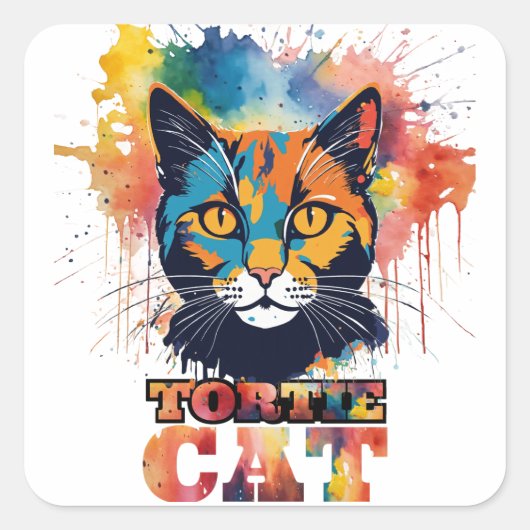 Tortie Cat Vierkante Sticker (Voorkant)