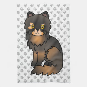 Tortie Point Perzische Moppige Cartoonkat Illustra Theedoek