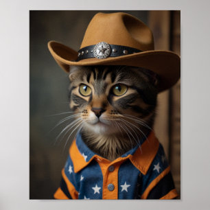 Tortishell Kat met een Cowboy Pet Poster