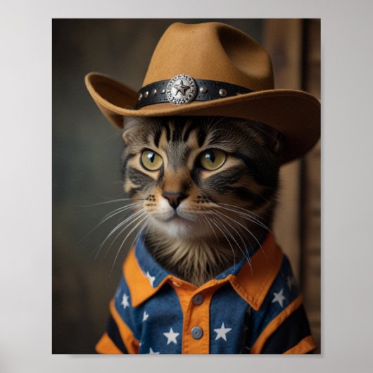 Tortishell Kat met een Cowboy Pet Poster (Voorkant)