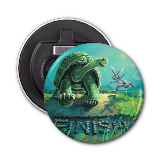Tortoise en de Hare Art Button Flesopener (Voorkant)