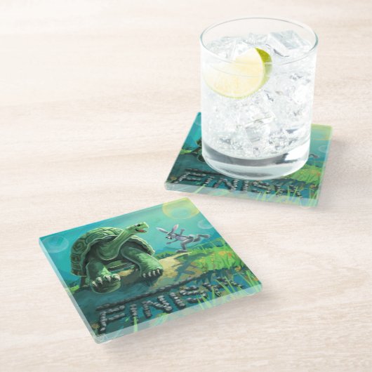 Tortoise en de Hare Art Glazen Onderzetter (Schuin)