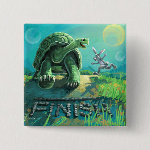 Tortoise en de Hare Art Vierkante Button 5,1 Cm