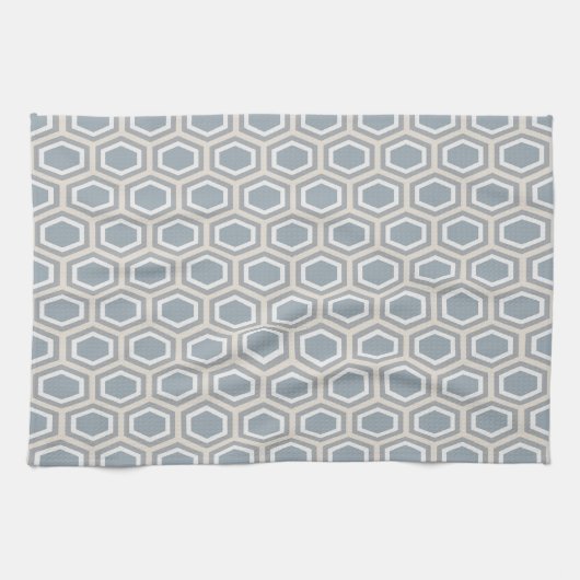 Tortoise Hexagon Pattern Blue Gray Tan White Theedoek (Horizontaal)