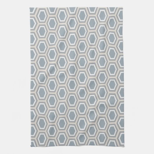 Tortoise Hexagon Pattern Blue Gray Tan White Theedoek (Verticaal)