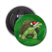 Tortoise in Santa Hat op groen Button Flesopener (Voorkant)