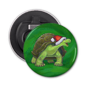 Tortoise in Santa Hat op groen Button Flesopener