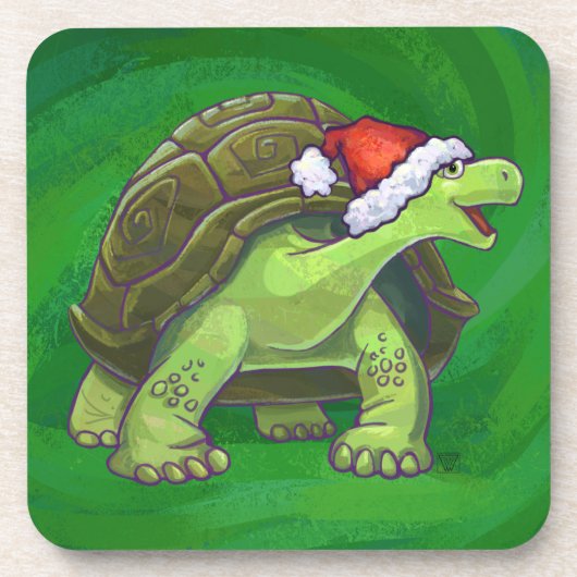 Tortoise in Santa Hat op groen Drankjes Onderzetter (Voorkant)