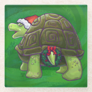 Tortoise in Santa Hat op groen Glazen Onderzetter