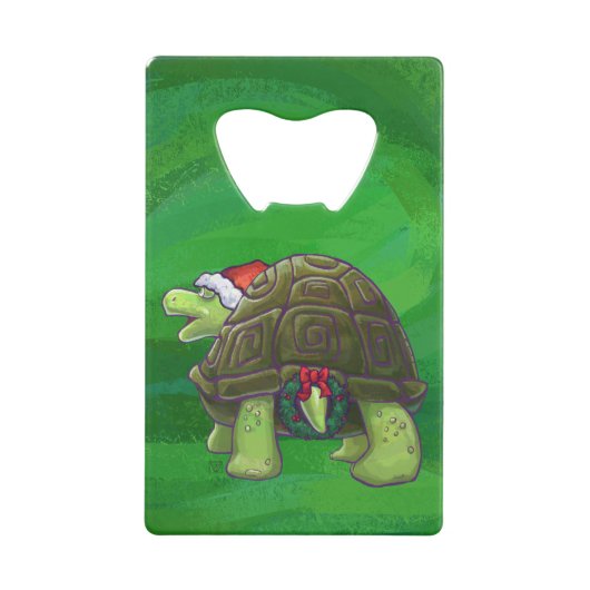 Tortoise in Santa Hat op groen Kredietkaart Flessenopener (Achterkant)