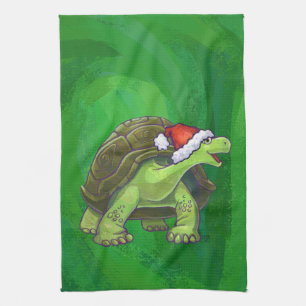 Tortoise in Santa Hat op groen Theedoek