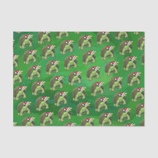 Tortoise in Santa Hat op groen Tissuepapier (Voorkant)
