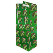 Tortoise in Santa Hat op groen Wijn Cadeautas (Achterkant Gekanteld)
