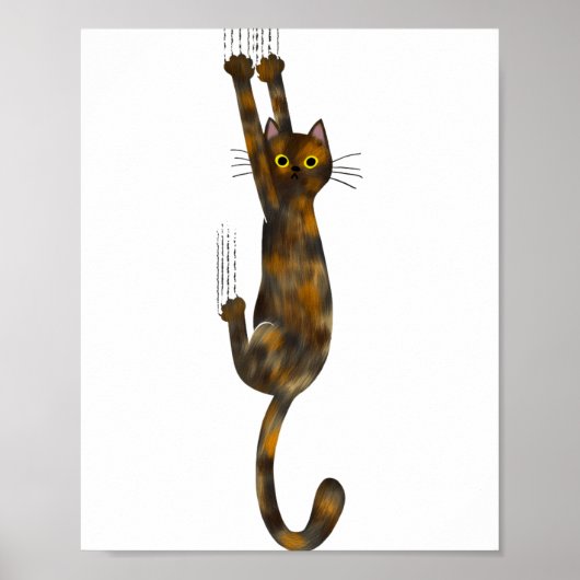 Tortoise Shell Cat Hanging On Funny Tortie Cat  Poster (Voorkant)
