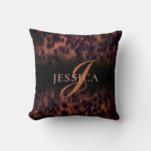 Tortoise Shell Pattern Animal Print Monogram Naam Kussen (Voorkant)